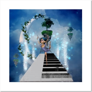 Cute fairy dancing on a piano Posters and Art